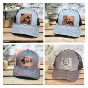 3 Customized  Leather Patch Trucker Hats (A)