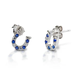 Kelly Herd Blue and Clear Stone Horseshoe Earrings in Sterling Silver